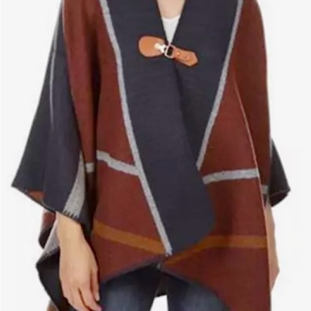 Cejon Geo Colorblocked Ruana / Poncho
